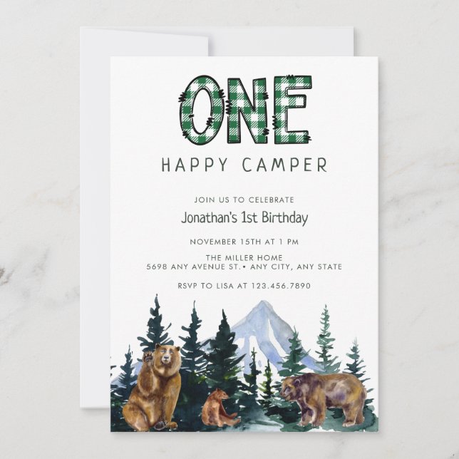 Un Camper Heureux | Invitations d'anniversaire rus (Devant)