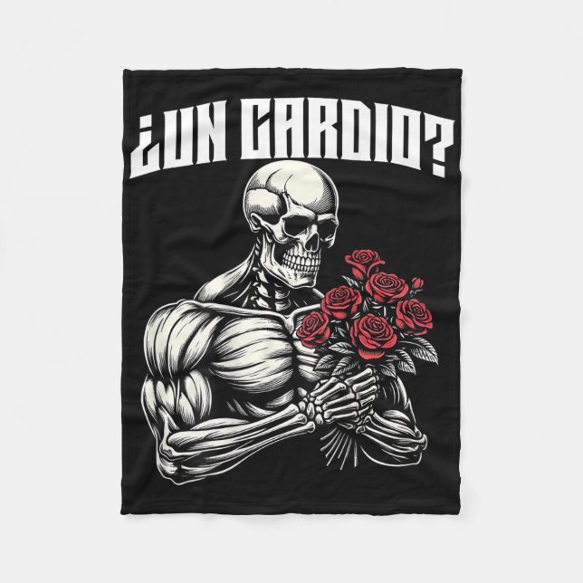 Un Cardio Espalda. Calaca Con Flores Rosas Fleecedecke (Vorderseite)