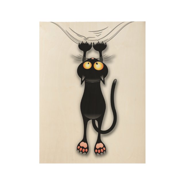 Un chat noir amusant qui tombe sur le bois Poster (Devant)