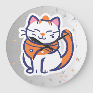 Un chat tuxedo blanc et rose très heureux Horloge