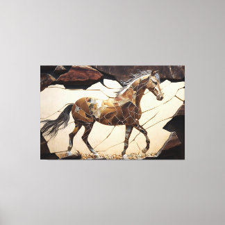 Un cheval debout sur la toile des rochers Imprimer