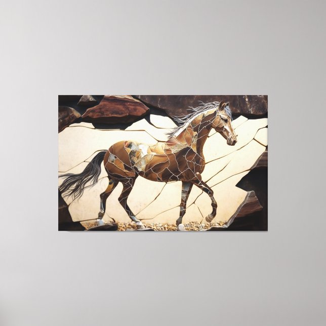 Un cheval debout sur la toile des rochers Imprimer (Recto)