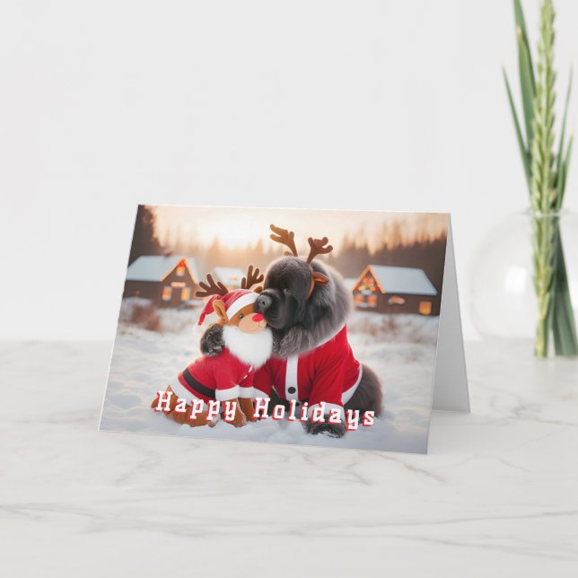 Un Chien De Terre-Neuve Accroche Sa Carte De Rinde (Devant)
