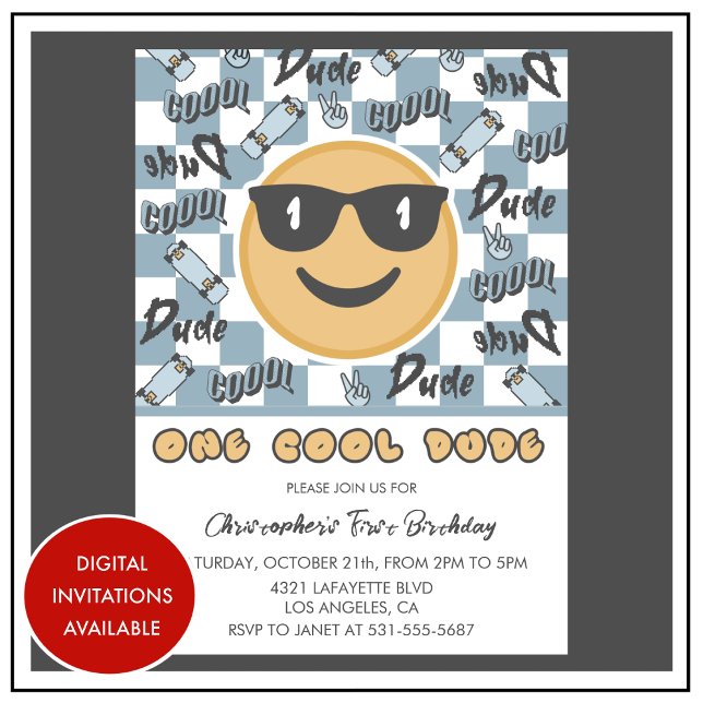 Un Cool Dude Anniversaire Invitation Blue Grey Ret (Créateur téléchargé)