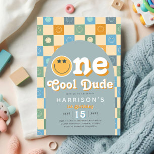 Un Cool Dude Boys Blue 1er Birthday Invitation