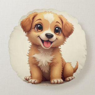 Un coussin circulaire avec des images de chiens mi