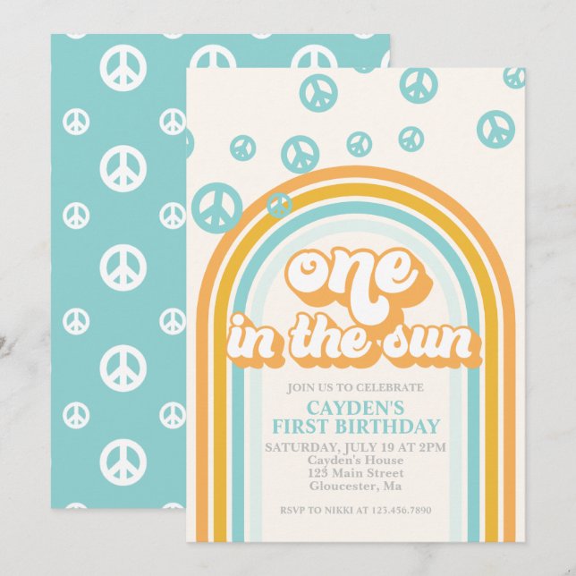 Un dans le soleil Retro Boy Invitation premier ann (Devant / Derrière)
