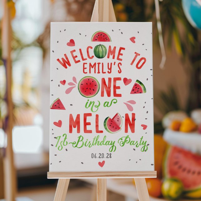Un dans un melon, 1er été signe de bienvenue (red one in a melon, girl summer 1st birthday welcome sign, birthday party decor.)