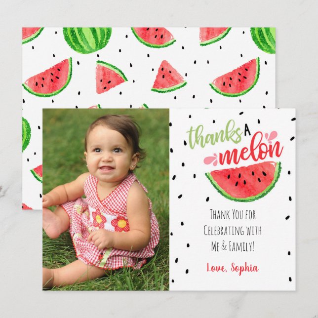 Un dans un Melon Carte de remerciements - Rouge (Devant / Derrière)
