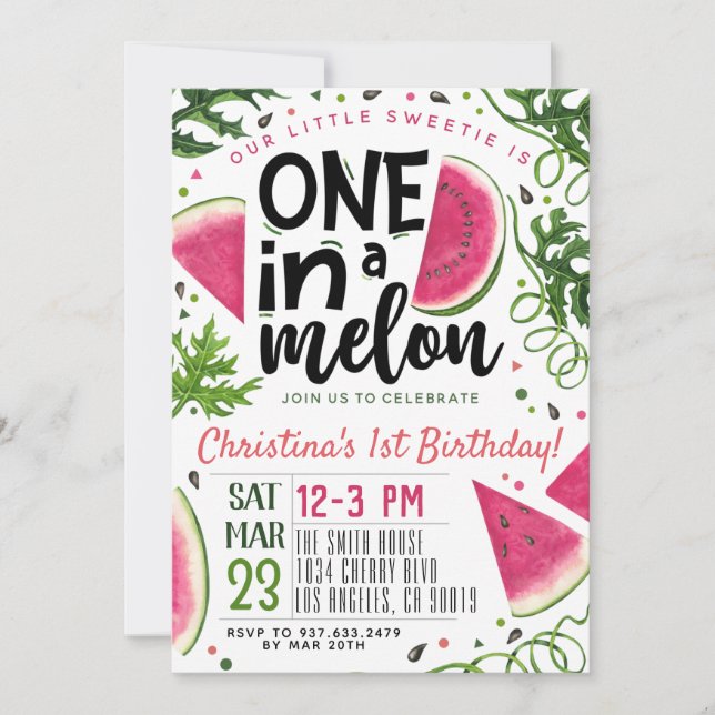 Un dans un Melon Invitation d'anniversaire (Devant)