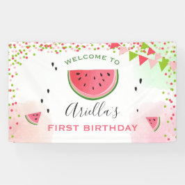 Un dans une bannière d'anniversaire de melon Water
