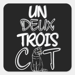 Un Deux Trois Cat Funny Französisch Quadratischer Aufkleber
