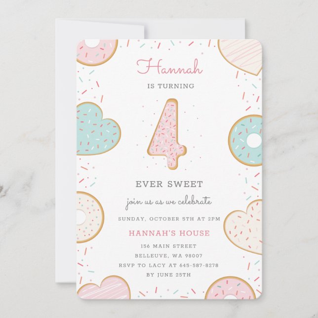 Un Donut Four Anniversaire invitation rose (Devant)