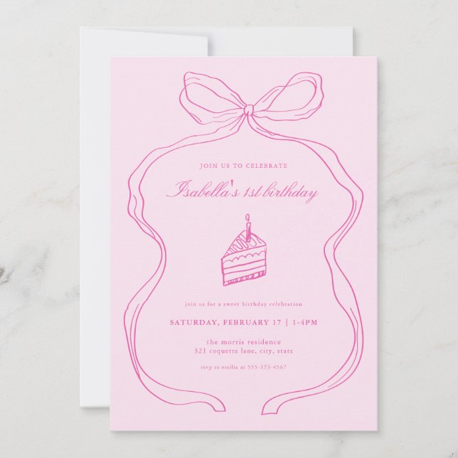 Un doux anniversaire Invitation fille premier anni (Devant)
