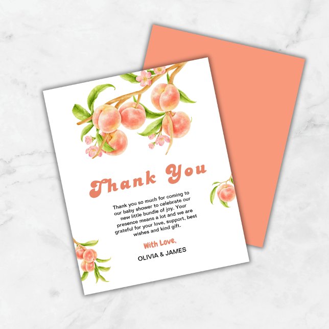 Un doux Carte de remerciements de Baby shower de p (Budget A Sweet Little Peach is on the Way Baby Shower Thank You Card )