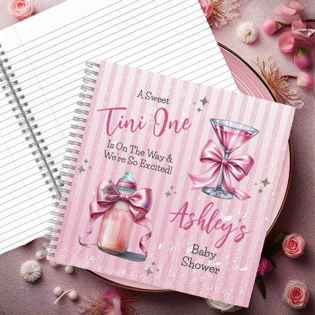 Un doux Tini One Coquette Baby shower livre d'hôte ("A Sweet Tini One Is On the Way . . ." Coquette Bows Martini | Bottle Girl Baby Shower Guest Book)