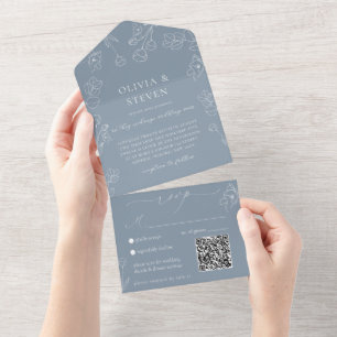 Un Dusty Blue QR Code Tout en une invitation