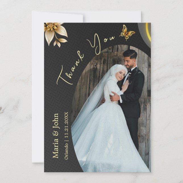 Un élégant Carte de remerciements photo de mariage (Devant)