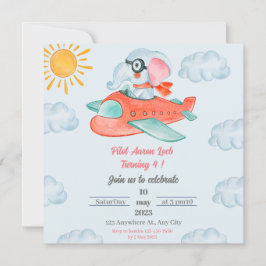 Un éléphant bleu clair Invitation d'anniversaire