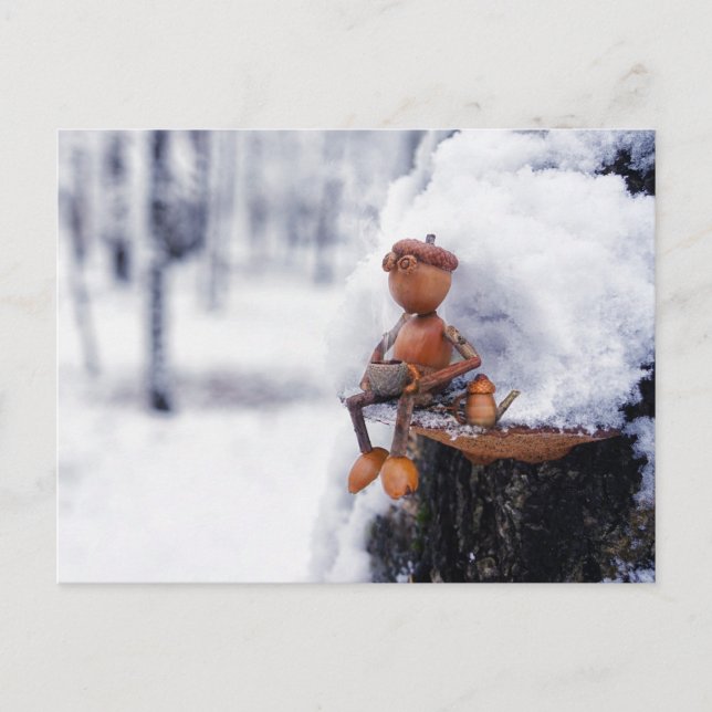 Un elfe de maïs avec un café - carte postale hiver (Devant)