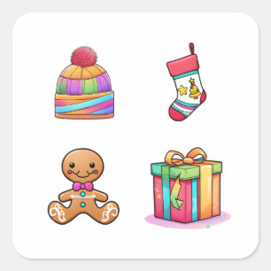 Un Ensemble De Quatre Beaux Stickers Noël 4 Pack