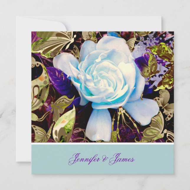 Un faire-part de mariage de gardénia de bleu (Devant)