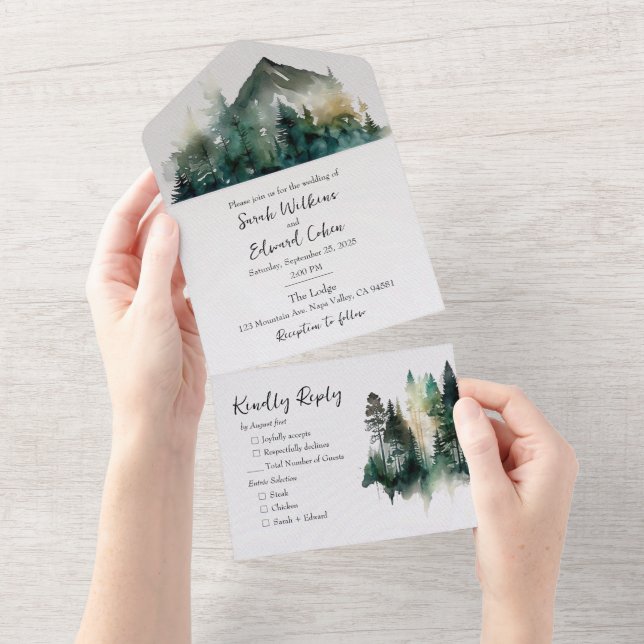 Un Forêt Rustique D'Aquarelle Tout En Une Invitation (Déchirure)