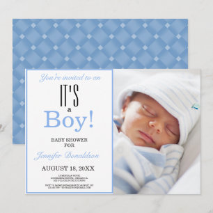 Un garçon   Baby shower Photo Blue Invitation