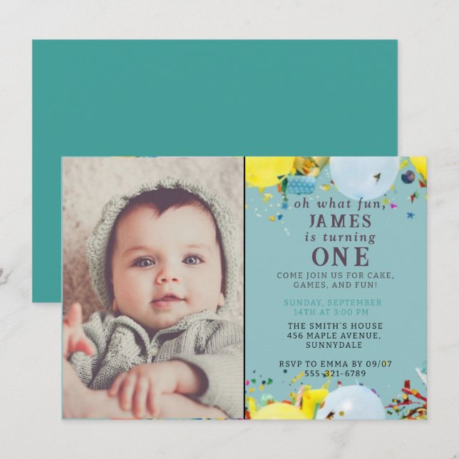 Un heureux Invitation de 1er anniversaire | Coupe  (Devant / Derrière)