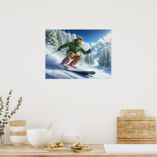Un Homme Skie Sur Une Affiche De Pente