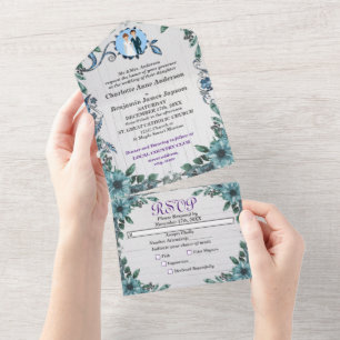 Un Invitation de mariage florale Bijou Bleu Tout En U