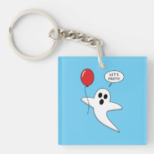 Un joli fantôme de dessin animé avec un ballon rou