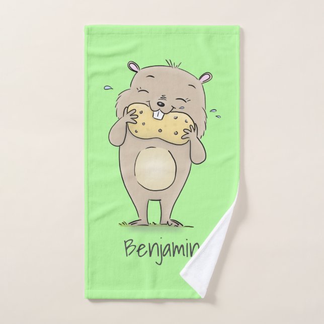 Un joli hamster souriant avec un dessin animé d'ar (Serviette à main)
