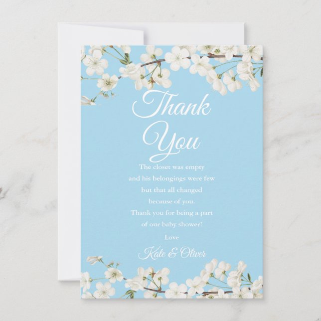 Un joli poème de Merci de Baby shower en fleurs bl (Devant)