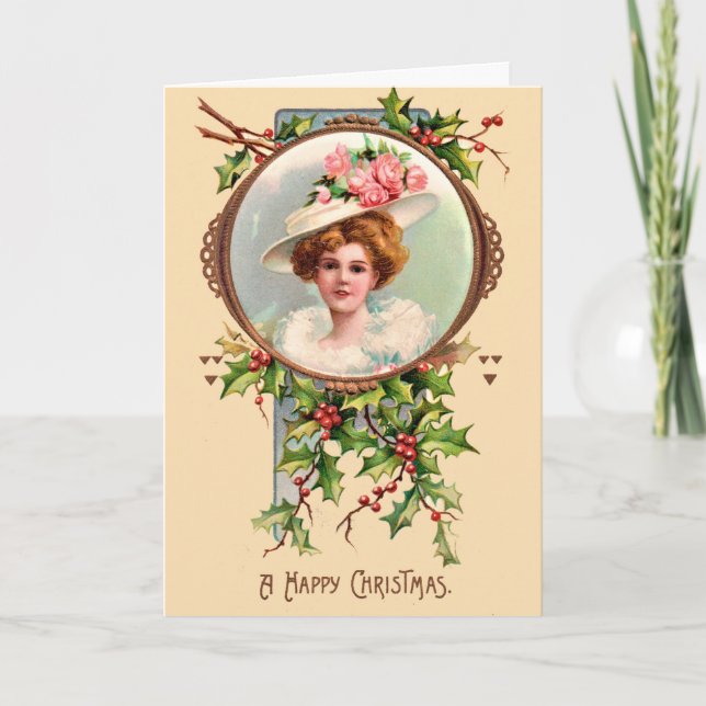 Un joyeux Noël - Jeune Dame des années 1880 Carte  (Devant)