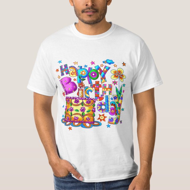 Un joyeux t-shirt au gâteau d'anniversaire (Devant)
