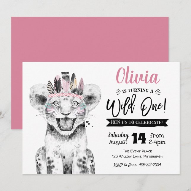 Un lion sauvage | Invitation à l'anniversaire de l (Devant / Derrière)