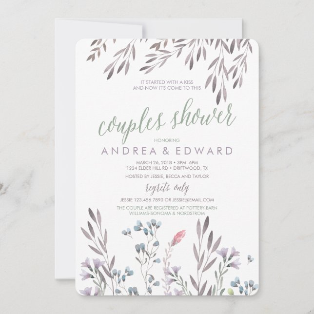 Un Mariage Fleur sauvage Couples Douche Invitation (Devant)