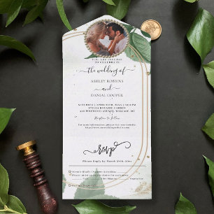 Un Mariage Gold Greenery tout en une invitation