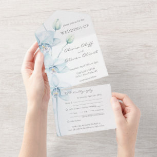 Un Mariage Orchidée Bleu Doux tout en une invitation