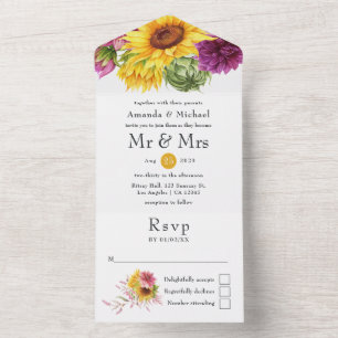 Un Mariage Tournesol Rustique tout en une invitation
