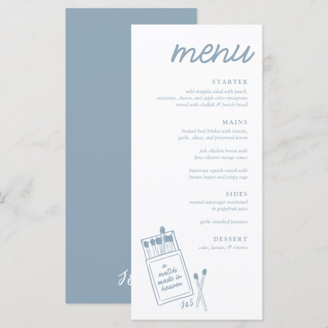 Un match fait dans le Ciel Dîner Mariage Menu (Devant / Derrière)