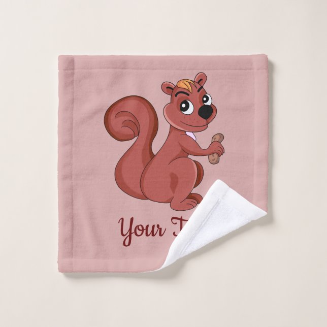Un mignon écureuil en caricature avec un linge à l (Gant de toilette)