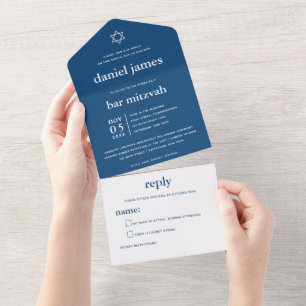 Un Moderne Mitzvah Marine Bleu TOUT EN UNE INVITATION