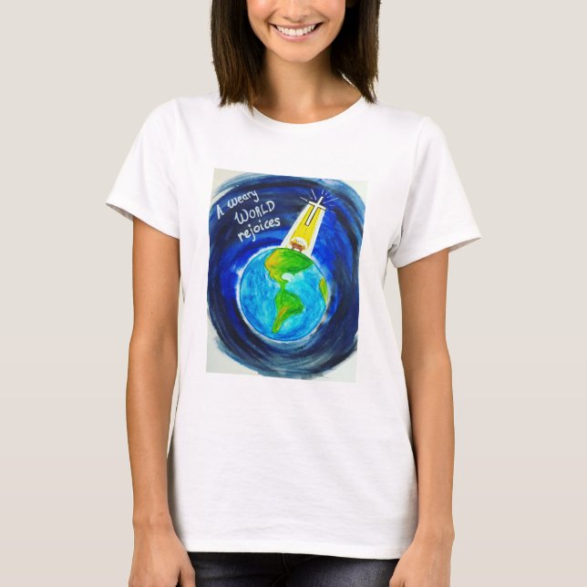 Un monde fatigué se réjouit des T-shirts de Noël (Devant)
