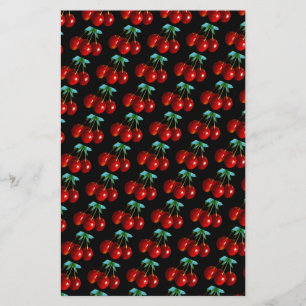 Un Motif de cerises rouges sur des tiges Feuilles 
