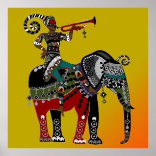 un musicien d'art tribal africain à cheval affiche