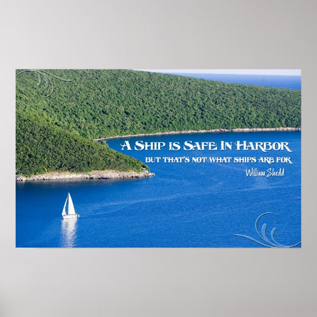 Un navire est en sécurité dans le port affiche mot (Devant)