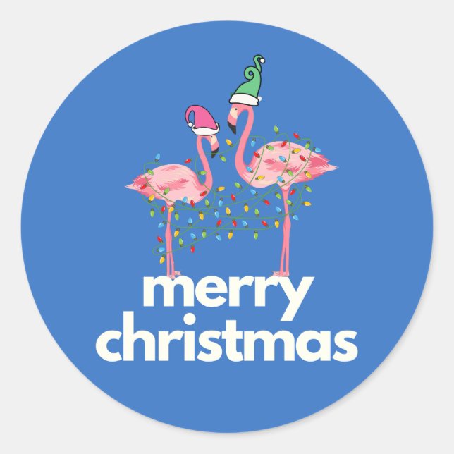 Un Noël flamant rose classique autocollants ronds (Devant)