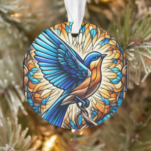Un oiseau bleu serein : Oeuvre en verre tendu